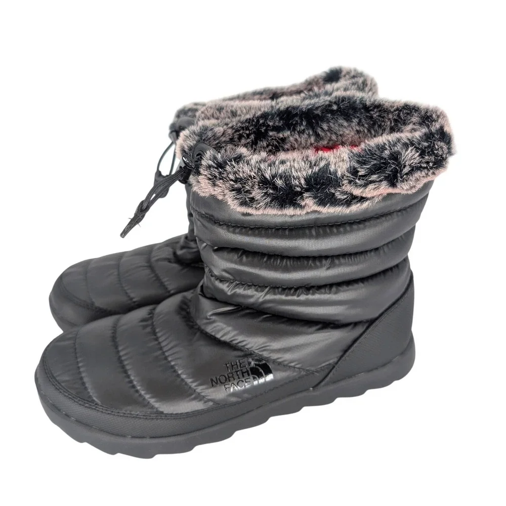 The North Face ThermoBall Micro-Baffle Bootie Women 10 Black Faux Fur Puffer